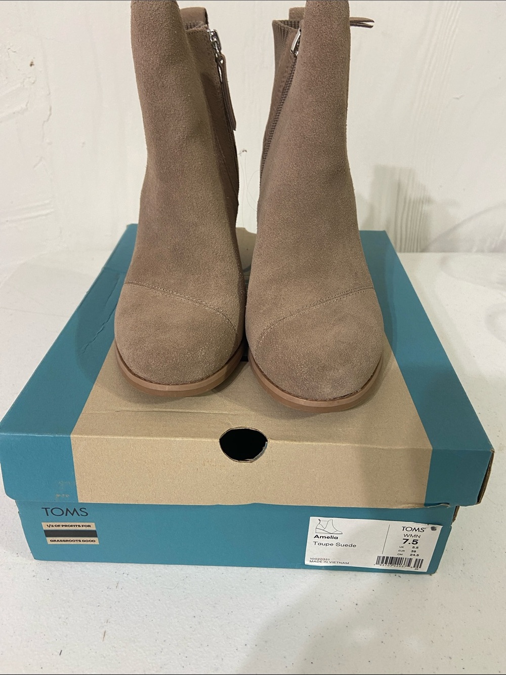 TOMS Taupe Suede Ankle Booties